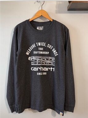 Carhartt Gray Measure Twice Cut Once Men's Long Sleeve T-Shirt Relaxed Medium